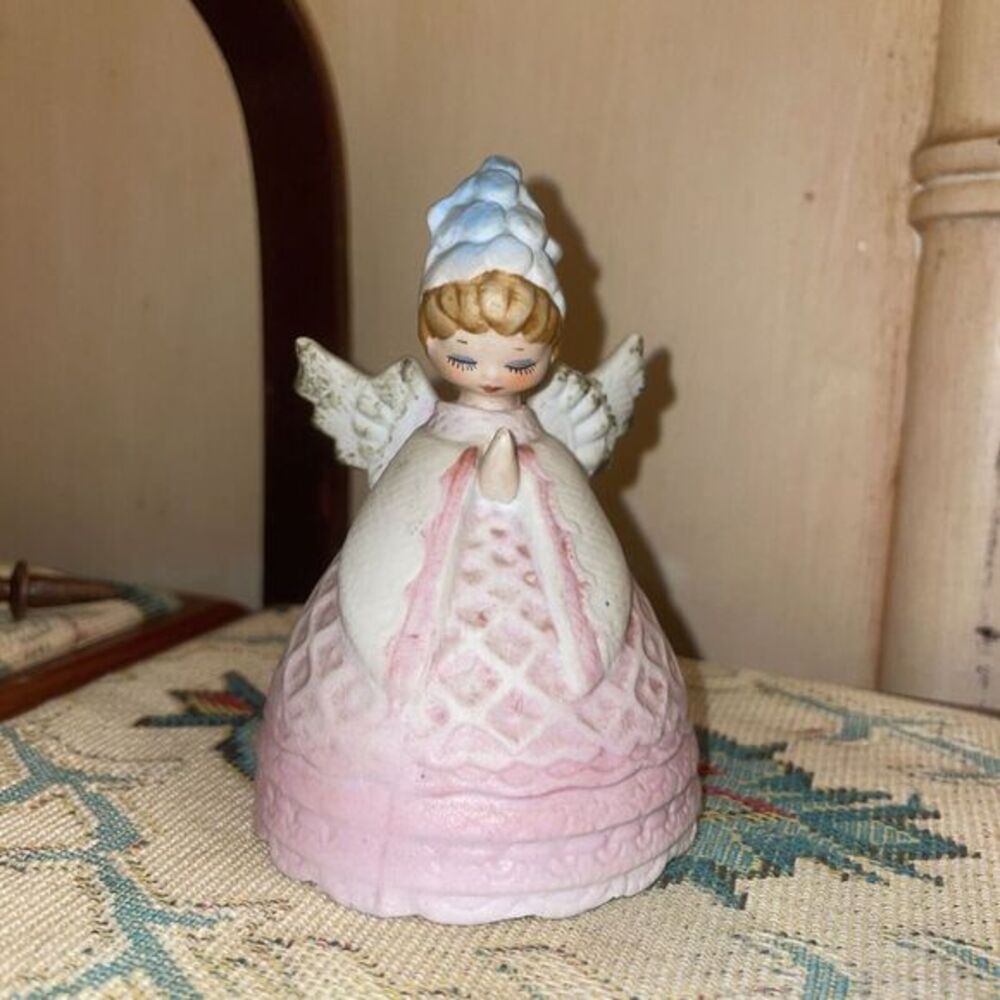 Vintage 1970s Lefton Porcelain Bisque‎ Praying Angel Fairy Bell
